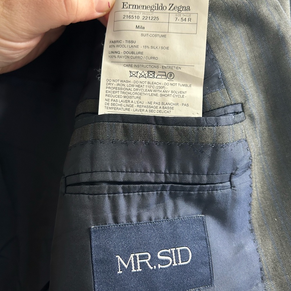 ermenegildo zegna trofeo 600 wool silk blazer suit jacket dark grey and blue - Picture 7 of 11